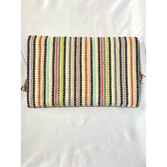 STELLA & DOT Taj Clutch Boho Fringe Striped Purse 13” X 8” Rag Rug Style - Picture 2 of 10
